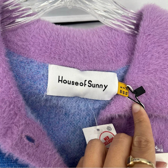 House of Sunny Good Vibrations Blue Purple Fuzzy Striped Artsy Bodysuit 6 NWT - Picture 8 of 9